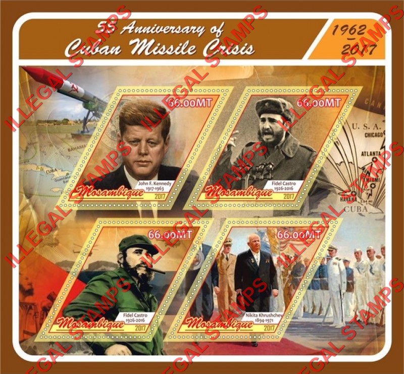  Mozambique 2017 Cuban Missile Crisis Counterfeit Illegal Stamp Souvenir Sheet of 4