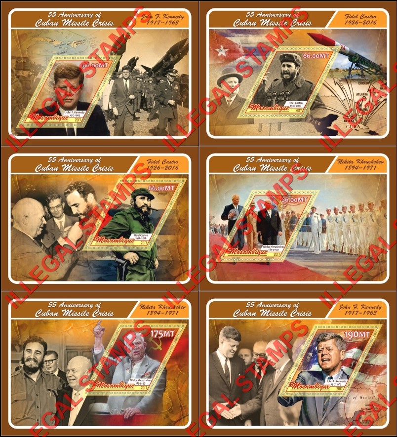  Mozambique 2017 Cuban Missile Crisis Counterfeit Illegal Stamp Souvenir Sheets of 1