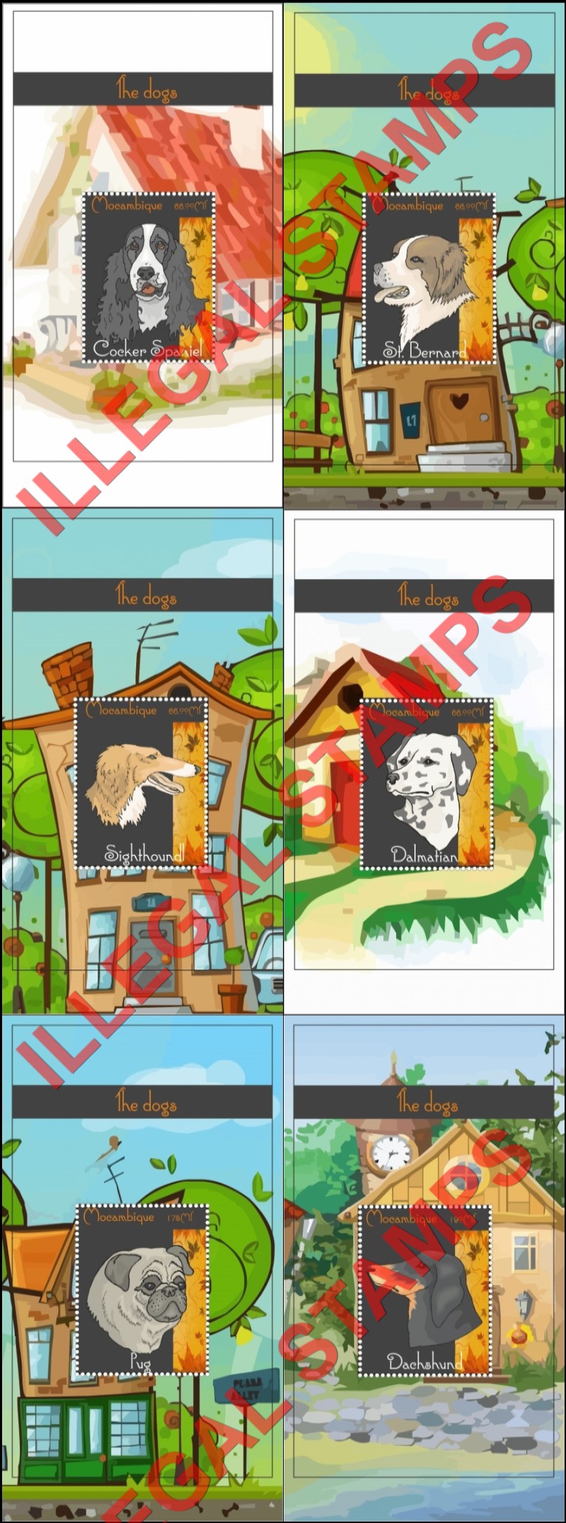  Mozambique 2017 Dogs Counterfeit Illegal Stamp Souvenir Sheets of 1