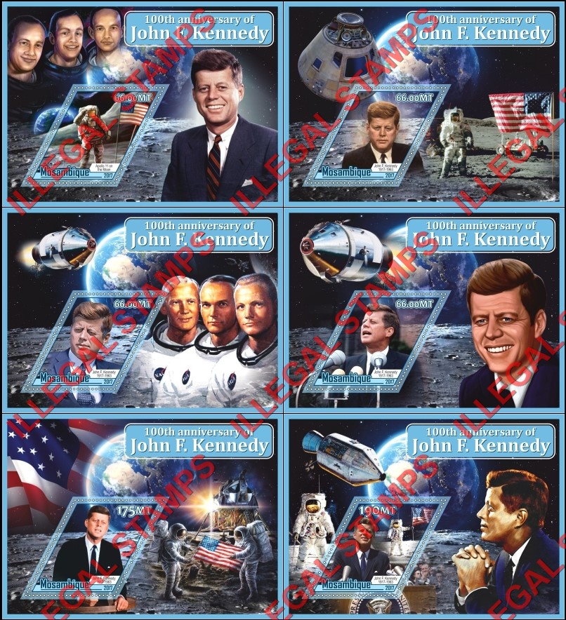  Mozambique 2017 John F. Kennedy Counterfeit Illegal Stamp Souvenir Sheets of 1