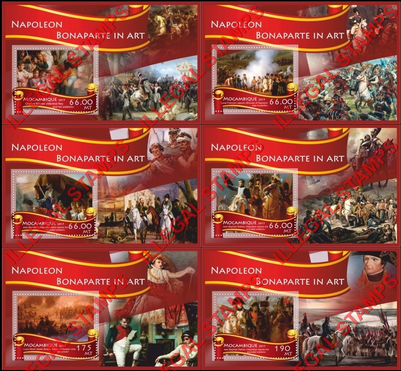  Mozambique 2017 Napoleon Bonaparte in Art Counterfeit Illegal Stamp Souvenir Sheets of 1