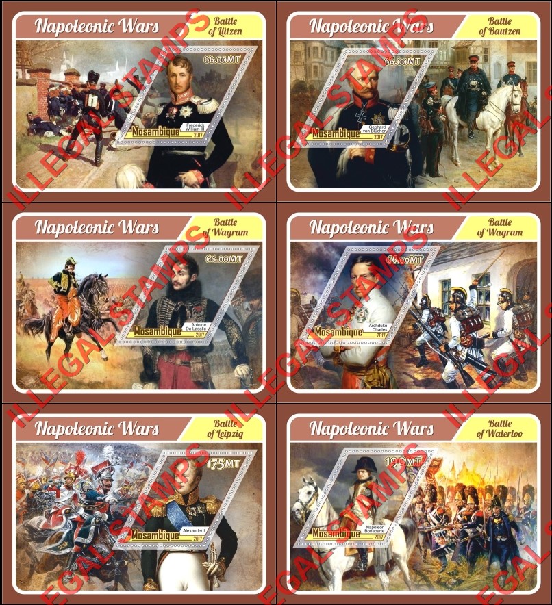  Mozambique 2017 Napoleonic Wars Leaders Counterfeit Illegal Stamp Souvenir Sheets of 1