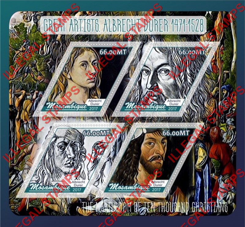  Mozambique 2017 Paintings by Albrecht Durer Counterfeit Illegal Stamp Souvenir Sheet of 4