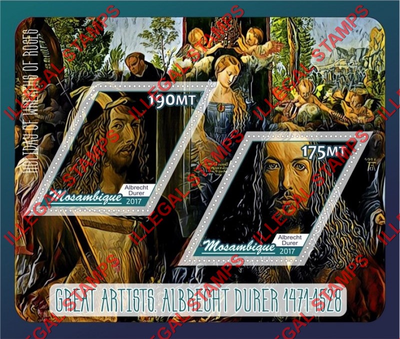  Mozambique 2017 Paintings by Albrecht Durer Counterfeit Illegal Stamp Souvenir Sheet of 2