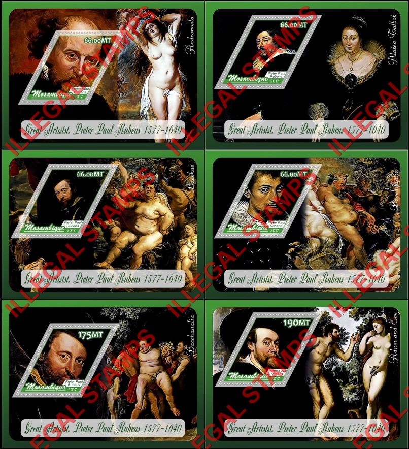  Mozambique 2017 Paintings by Pieter Paul Rubens Counterfeit Illegal Stamp Souvenir Sheets of 1