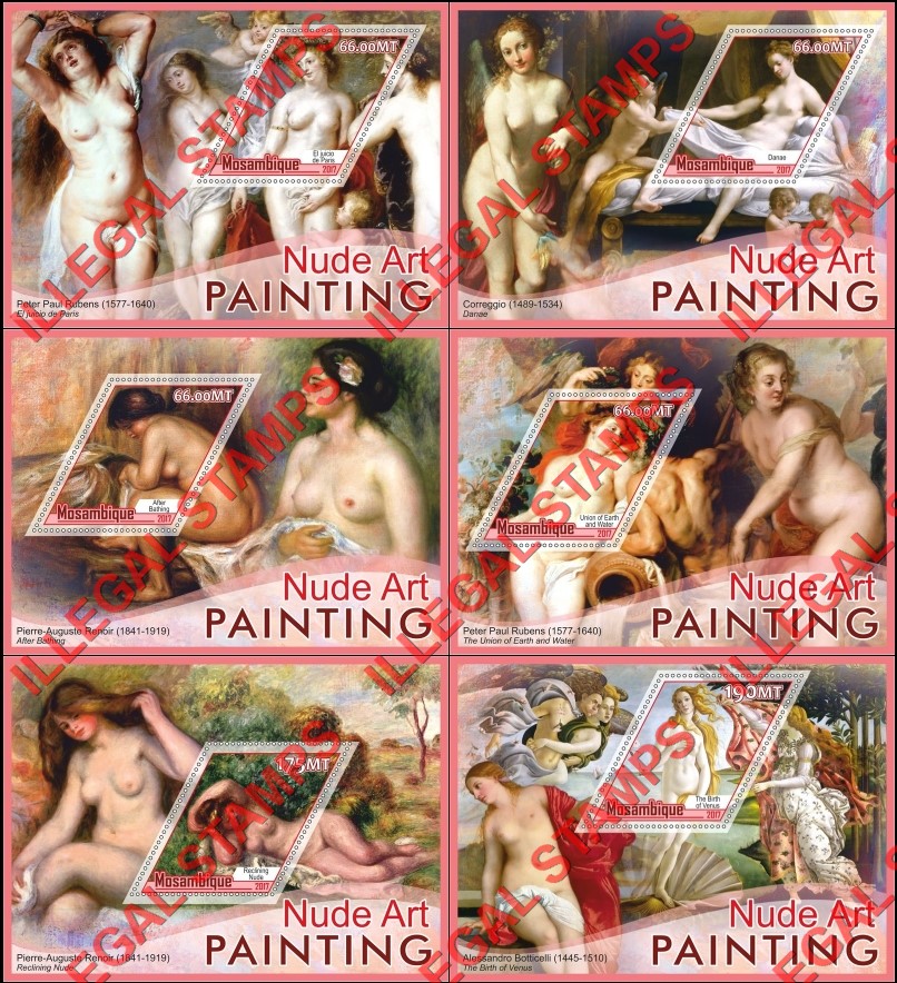  Mozambique 2017 Paintings Nude Art Counterfeit Illegal Stamp Souvenir Sheets of 1