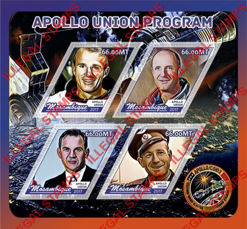  Mozambique 2017 Space Apollo Union Program Counterfeit Illegal Stamp Souvenir Sheet of 4