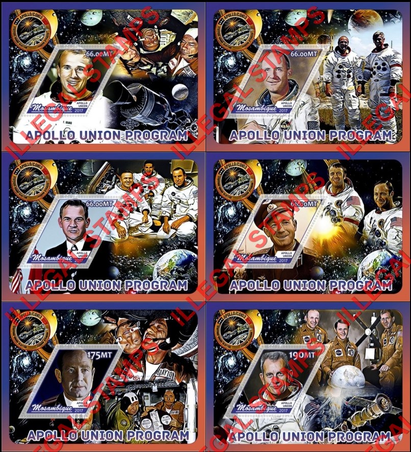  Mozambique 2017 Space Apollo Union Program Counterfeit Illegal Stamp Souvenir Sheets of 1