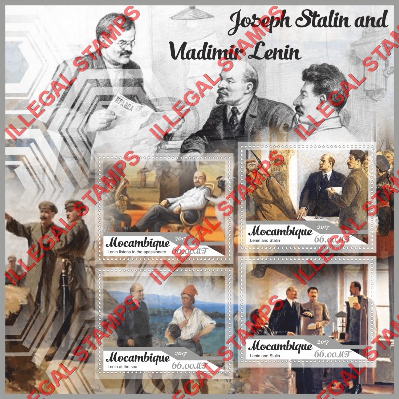  Mozambique 2017 Stalin and Lenin Counterfeit Illegal Stamp Souvenir Sheet of 4