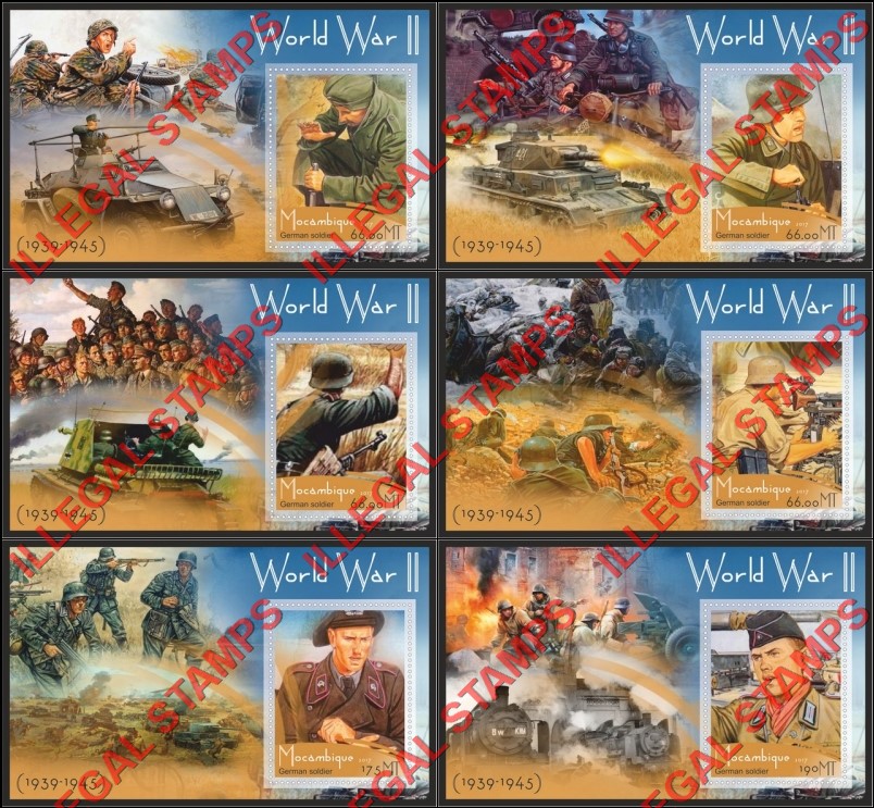  Mozambique 2017 World War II German Soldiers Counterfeit Illegal Stamp Souvenir Sheets of 1