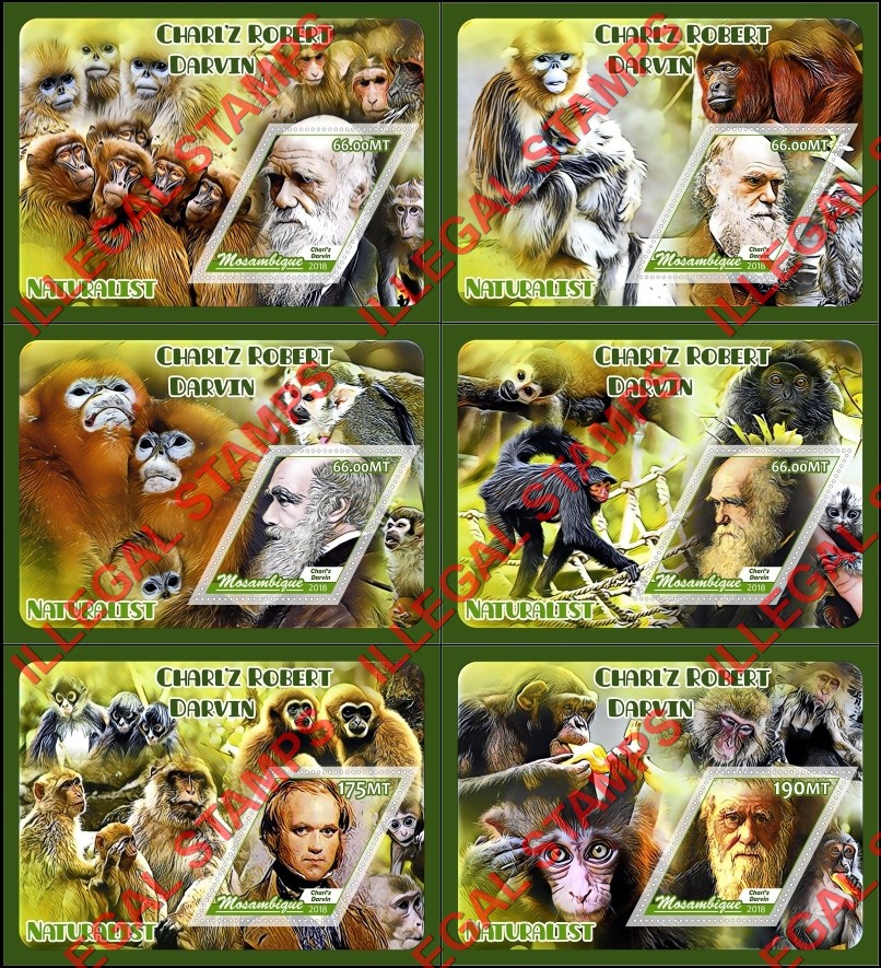 Mozambique 2018 Charles Darwin Naturalist Counterfeit Illegal Stamp Souvenir Sheets of 1 Mozambique 2018 Charles Darwin Naturalist Counterfeit Illegal Stamp Souvenir Sheets of 1