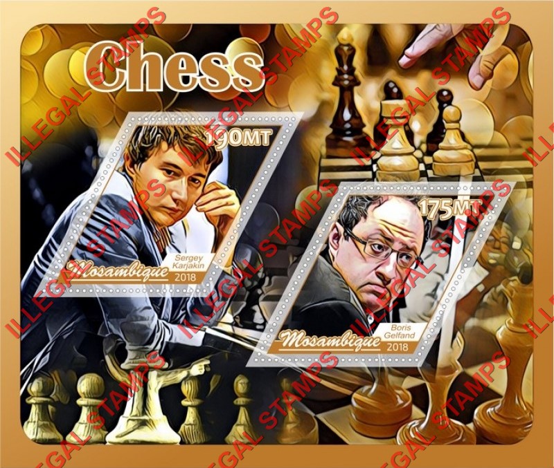 Mozambique 2018 Chess Players Counterfeit Illegal Stamp Souvenir Sheet of 2 Mozambique 2018 Chess Players Counterfeit Illegal Stamp Souvenir Sheet of 2