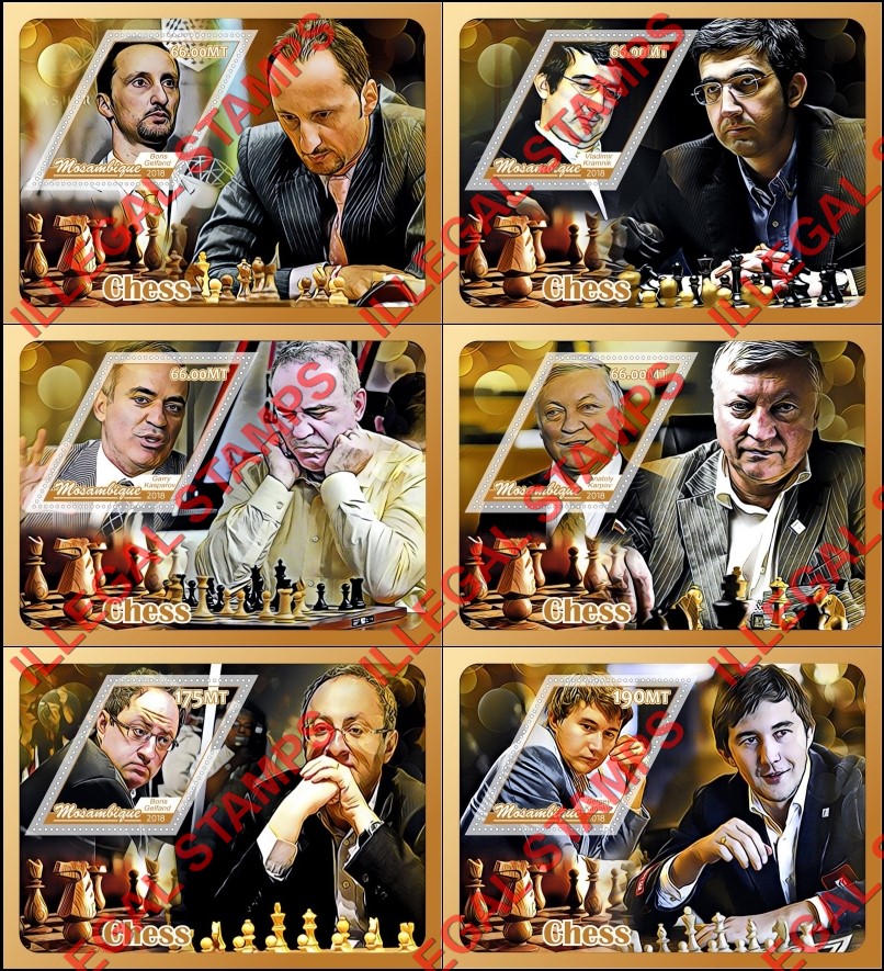 Mozambique 2018 Chess Players Counterfeit Illegal Stamp Souvenir Sheets of 1 Mozambique 2018 Chess Players Counterfeit Illegal Stamp Souvenir Sheets of 1