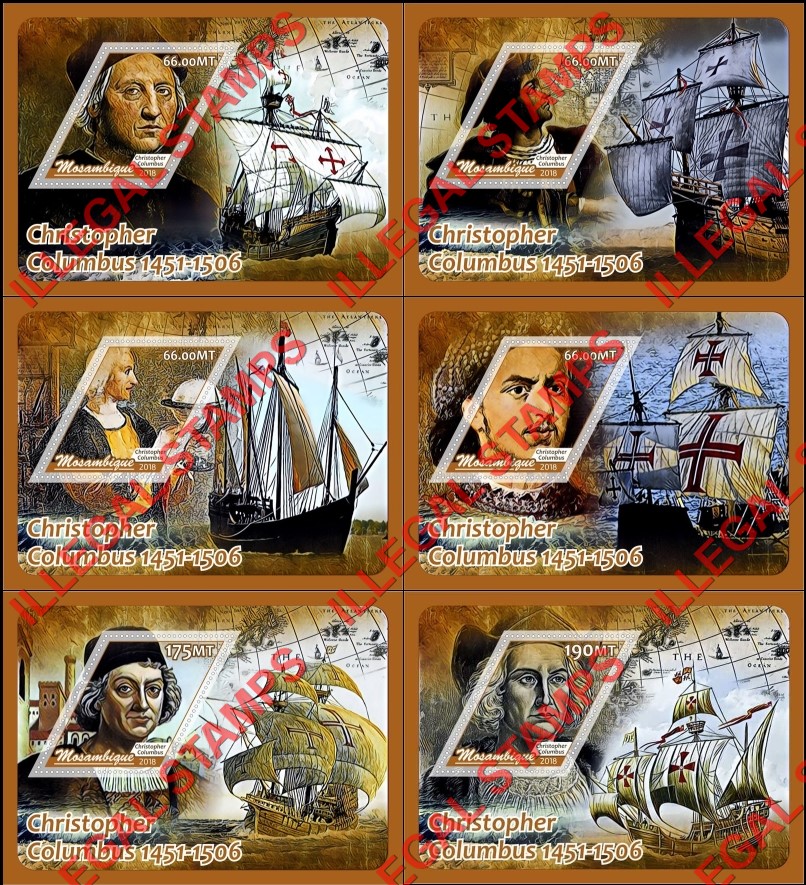 Mozambique 2018 Christopher Columbus Counterfeit Illegal Stamp Souvenir Sheets of 1 Mozambique 2018 Christopher Columbus Counterfeit Illegal Stamp Souvenir Sheets of 1