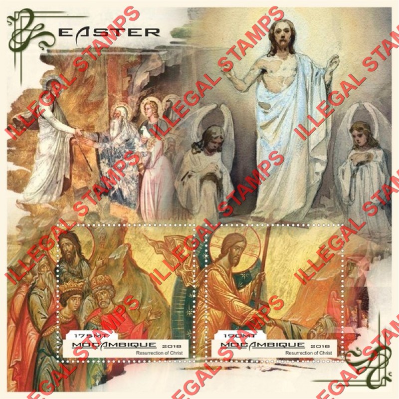Mozambique 2018 Easter Paintings Counterfeit Illegal Stamp Souvenir Sheet of 2 Mozambique 2018 Easter Paintings Counterfeit Illegal Stamp Souvenir Sheet of 2