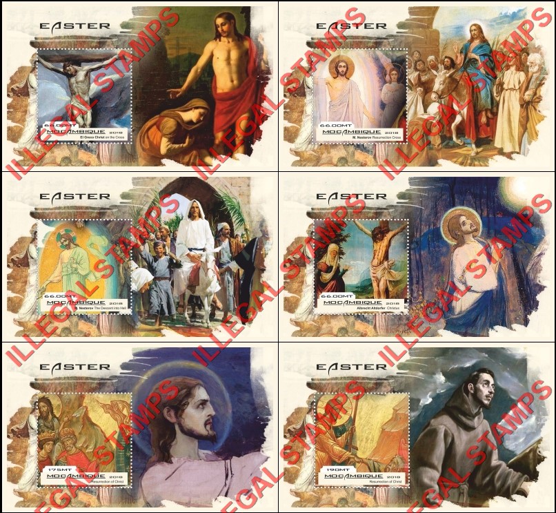 Mozambique 2018 Easter Paintings Counterfeit Illegal Stamp Souvenir Sheets of 1 Mozambique 2018 Easter Paintings Counterfeit Illegal Stamp Souvenir Sheets of 1