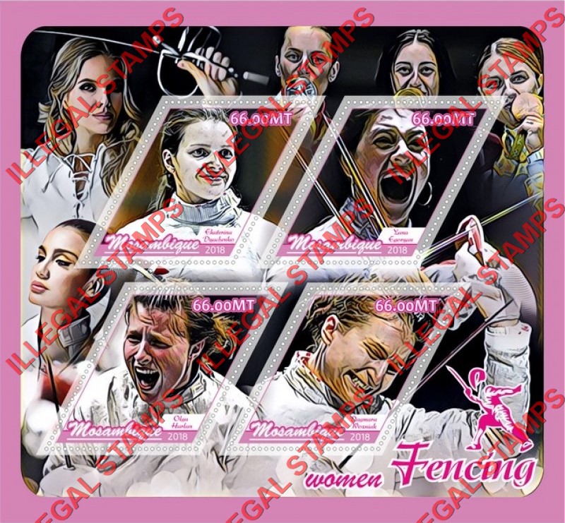 Mozambique 2018 Fencing Women Counterfeit Illegal Stamp Souvenir Sheet of 4 Mozambique 2018 Fencing Women Counterfeit Illegal Stamp Souvenir Sheet of 4
