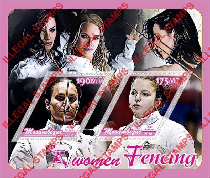 Mozambique 2018 Fencing Women Counterfeit Illegal Stamp Souvenir Sheet of 2 Mozambique 2018 Fencing Women Counterfeit Illegal Stamp Souvenir Sheet of 2