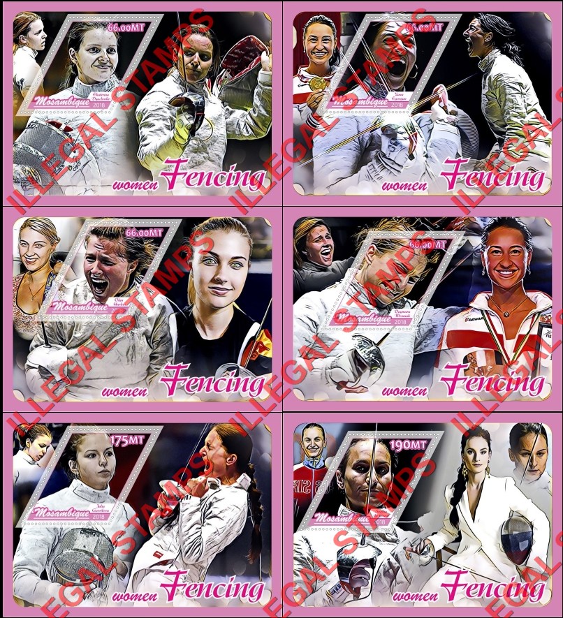Mozambique 2018 Fencing Women Counterfeit Illegal Stamp Souvenir Sheets of 1 Mozambique 2018 Fencing Women Counterfeit Illegal Stamp Souvenir Sheets of 1