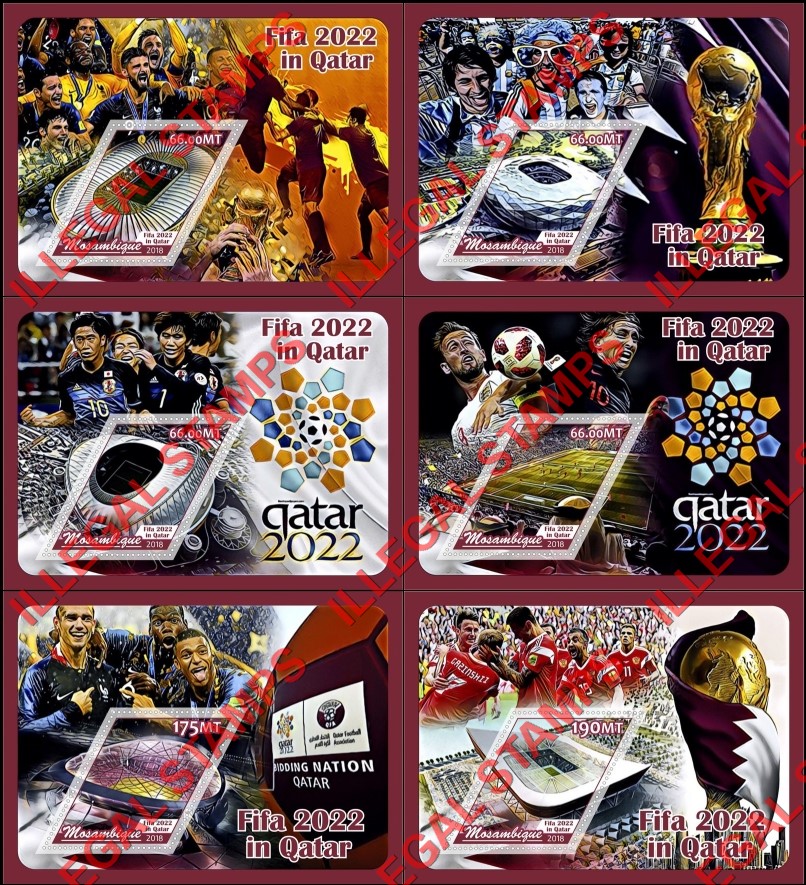 Mozambique 2018 FIFA World Cup Soccer in Qatar in 2022 Stadiums Counterfeit Illegal Stamp Souvenir Sheets of 1 Mozambique 2018 FIFA World Cup Soccer in Qatar in 2022 Stadiums Counterfeit Illegal Stamp Souvenir Sheets of 1