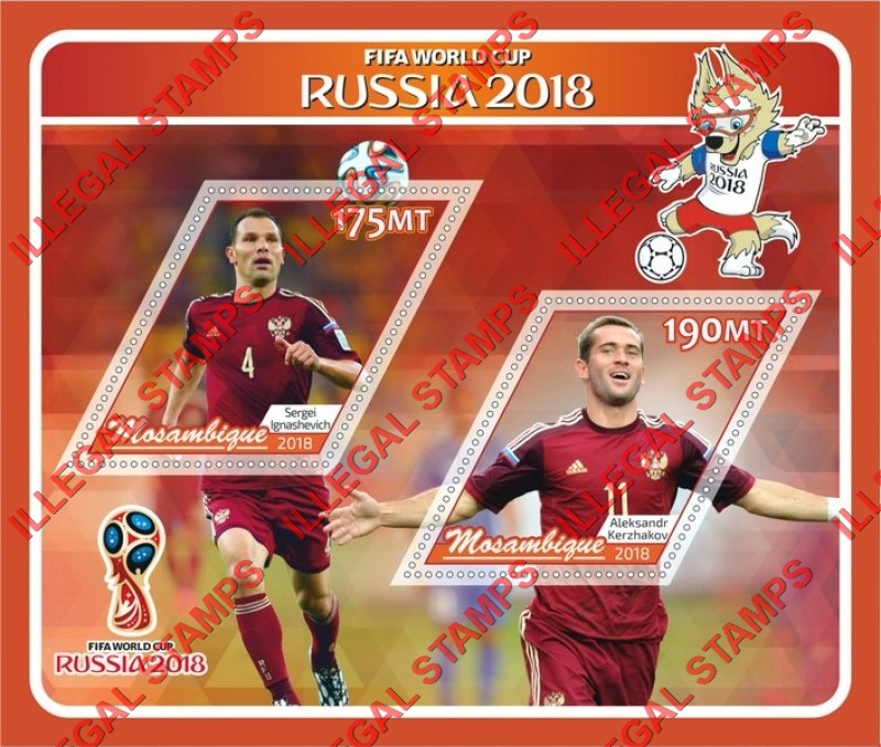 Mozambique 2018 FIFA World Cup Soccer in Russia Players Counterfeit Illegal Stamp Souvenir Sheet of 2 Mozambique 2018 FIFA World Cup Soccer in Russia Players Counterfeit Illegal Stamp Souvenir Sheet of 2
