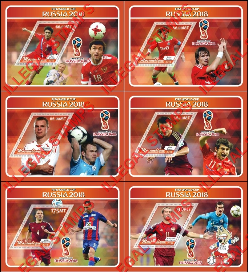 Mozambique 2018 FIFA World Cup Soccer in Russia Players Counterfeit Illegal Stamp Souvenir Sheets of 1 Mozambique 2018 FIFA World Cup Soccer in Russia Players Counterfeit Illegal Stamp Souvenir Sheets of 1