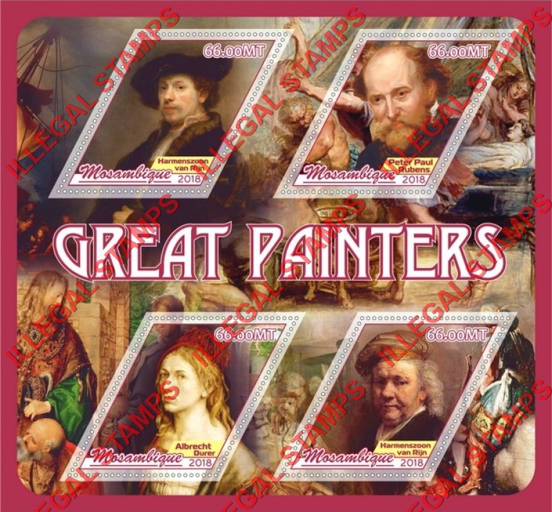 Mozambique 2018 Great Painters Counterfeit Illegal Stamp Souvenir Sheet of 4 Mozambique 2018 Great Painters Counterfeit Illegal Stamp Souvenir Sheet of 4