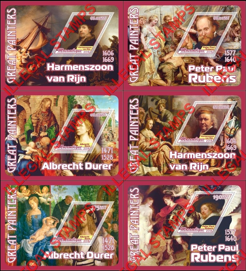 Mozambique 2018 Great Painters Counterfeit Illegal Stamp Souvenir Sheets of 1 Mozambique 2018 Great Painters Counterfeit Illegal Stamp Souvenir Sheets of 1