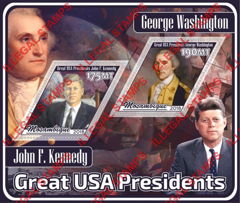 Mozambique 2018 Great USA Presidents Counterfeit Illegal Stamp Souvenir Sheet of 2 Mozambique 2018 Great USA Presidents Counterfeit Illegal Stamp Souvenir Sheet of 2