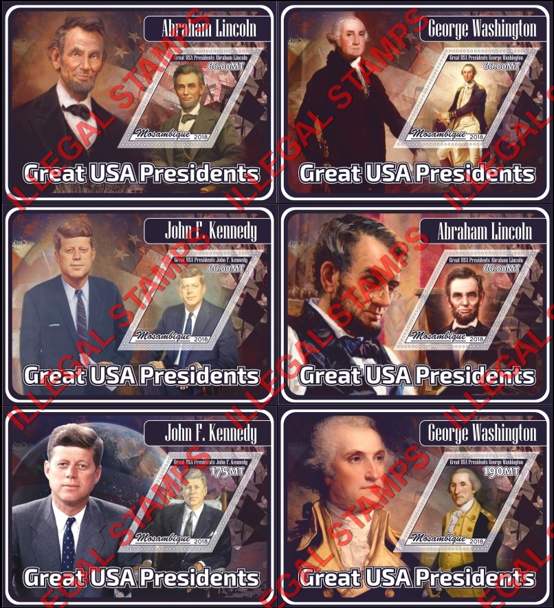Mozambique 2018 Great USA Presidents Counterfeit Illegal Stamp Souvenir Sheets of 1 Mozambique 2018 Great USA Presidents Counterfeit Illegal Stamp Souvenir Sheets of 1