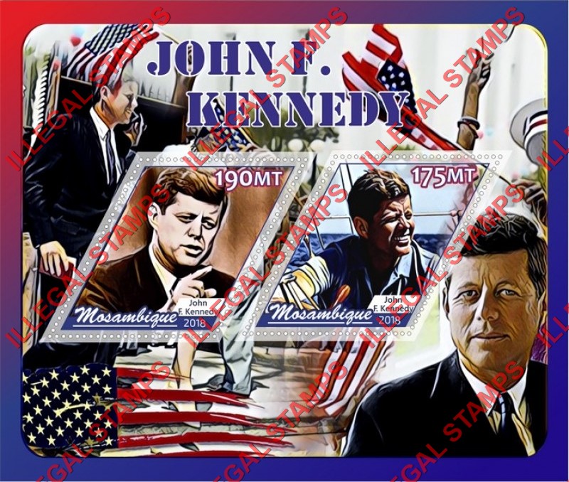 Mozambique 2018 John F. Kennedy (different) Counterfeit Illegal Stamp Souvenir Sheet of 2 Mozambique 2018 John F. Kennedy (different) Counterfeit Illegal Stamp Souvenir Sheet of 2