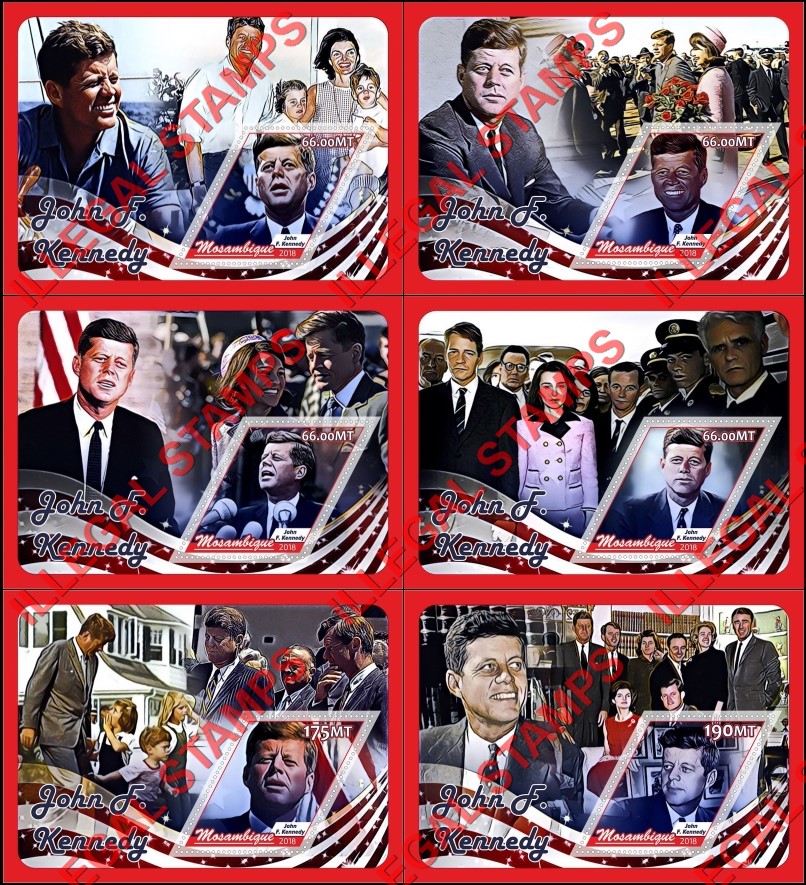 Mozambique 2018 John F. Kennedy Counterfeit Illegal Stamp Souvenir Sheets of 1 Mozambique 2018 John F. Kennedy Counterfeit Illegal Stamp Souvenir Sheets of 1
