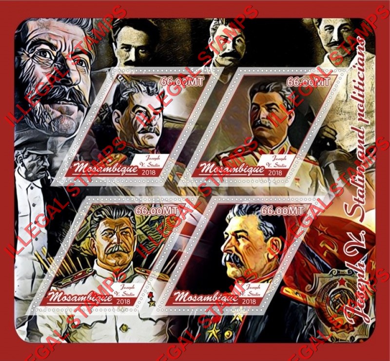 Mozambique 2018 Joseph Stalin and Politicians Counterfeit Illegal Stamp Souvenir Sheet of 4 Mozambique 2018 Joseph Stalin and Politicians Counterfeit Illegal Stamp Souvenir Sheet of 4