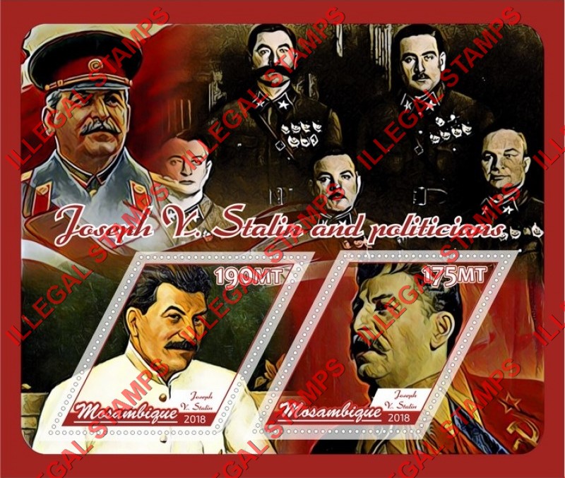 Mozambique 2018 Joseph Stalin and Politicians Counterfeit Illegal Stamp Souvenir Sheet of 2 Mozambique 2018 Joseph Stalin and Politicians Counterfeit Illegal Stamp Souvenir Sheet of 2