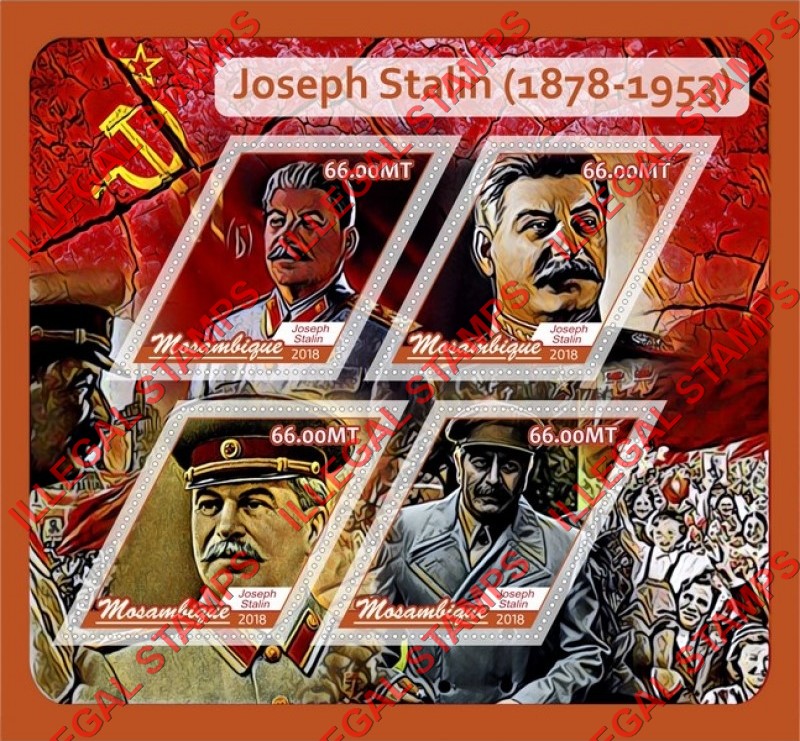 Mozambique 2018 Joseph Stalin Counterfeit Illegal Stamp Souvenir Sheet of 4 Mozambique 2018 Joseph Stalin Counterfeit Illegal Stamp Souvenir Sheet of 4