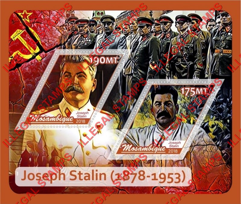 Mozambique 2018 Joseph Stalin Counterfeit Illegal Stamp Souvenir Sheet of 2 Mozambique 2018 Joseph Stalin Counterfeit Illegal Stamp Souvenir Sheet of 2