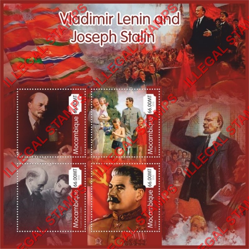Mozambique 2018 Lenin and Stalin Counterfeit Illegal Stamp Souvenir Sheet of 4 Mozambique 2018 Lenin and Stalin Counterfeit Illegal Stamp Souvenir Sheet of 4