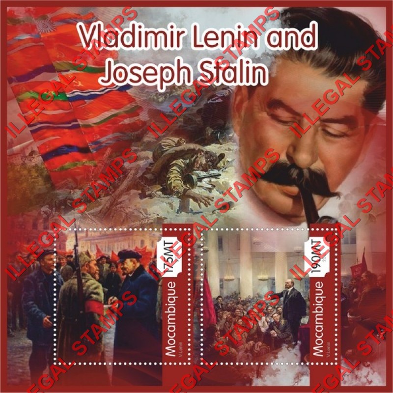 Mozambique 2018 Lenin and Stalin Counterfeit Illegal Stamp Souvenir Sheet of 2 Mozambique 2018 Lenin and Stalin Counterfeit Illegal Stamp Souvenir Sheet of 2