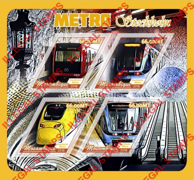 Mozambique 2018 Metro Stockholm Counterfeit Illegal Stamp Souvenir Sheet of 4 Mozambique 2018 Metro Stockholm Counterfeit Illegal Stamp Souvenir Sheet of 4