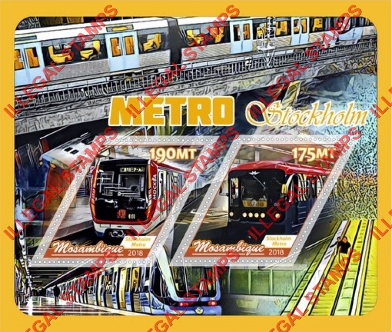 Mozambique 2018 Metro Stockholm Counterfeit Illegal Stamp Souvenir Sheet of 2 Mozambique 2018 Metro Stockholm Counterfeit Illegal Stamp Souvenir Sheet of 2