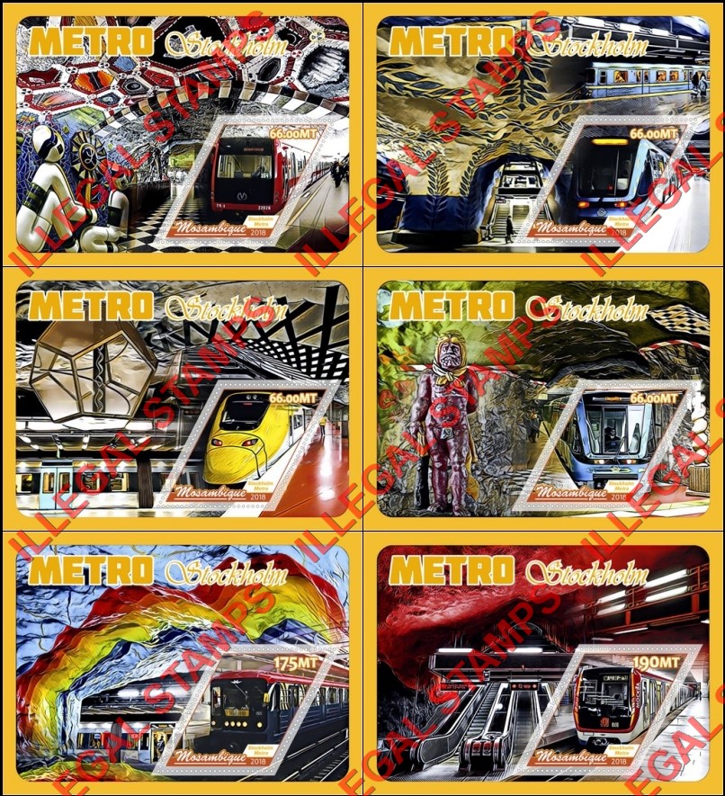 Mozambique 2018 Metro Stockholm Counterfeit Illegal Stamp Souvenir Sheets of 1 Mozambique 2018 Metro Stockholm Counterfeit Illegal Stamp Souvenir Sheets of 1