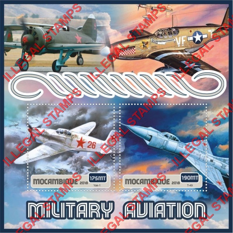Mozambique 2018 Military Aviation Counterfeit Illegal Stamp Souvenir Sheet of 2 Mozambique 2018 Military Aviation Counterfeit Illegal Stamp Souvenir Sheet of 2