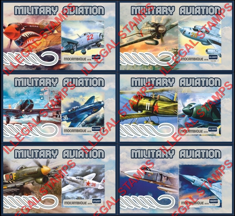 Mozambique 2018 Military Aviation Counterfeit Illegal Stamp Souvenir Sheets of 1 Mozambique 2018 Military Aviation Counterfeit Illegal Stamp Souvenir Sheets of 1