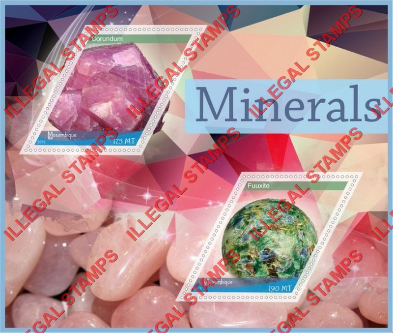 Mozambique 2018 Minerals Counterfeit Illegal Stamp Souvenir Sheet of 2 Mozambique 2018 Minerals Counterfeit Illegal Stamp Souvenir Sheet of 2