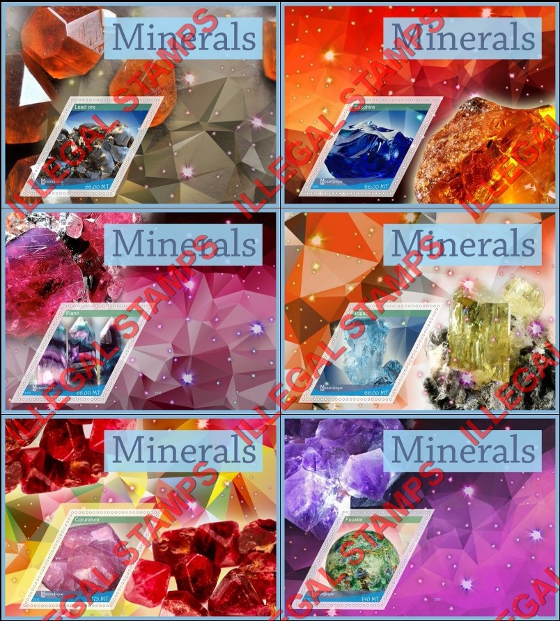 Mozambique 2018 Minerals Counterfeit Illegal Stamp Souvenir Sheets of 1 Mozambique 2018 Minerals Counterfeit Illegal Stamp Souvenir Sheets of 1