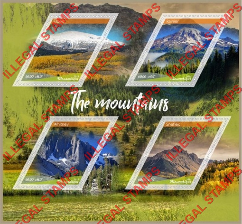 Mozambique 2018 Mountains Counterfeit Illegal Stamp Souvenir Sheet of 4 Mozambique 2018 Mountains Counterfeit Illegal Stamp Souvenir Sheet of 4