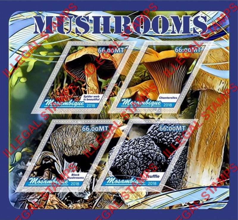 Mozambique 2018 Mushrooms (different a) Counterfeit Illegal Stamp Souvenir Sheet of 4 Mozambique 2018 Mushrooms (different a) Counterfeit Illegal Stamp Souvenir Sheet of 4