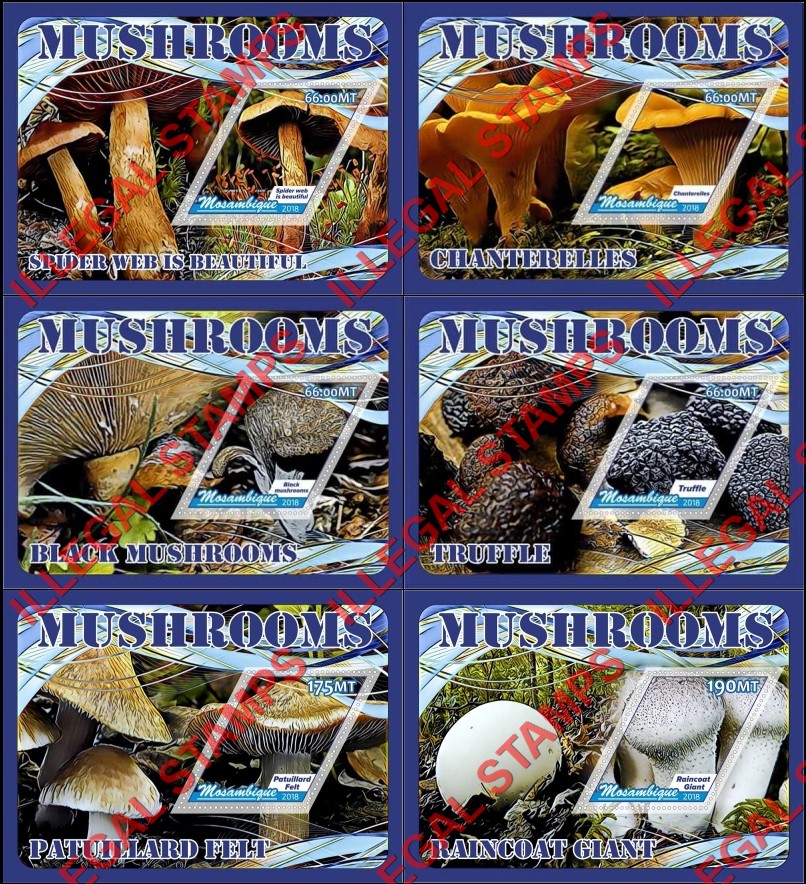 Mozambique 2018 Mushrooms (different a) Counterfeit Illegal Stamp Souvenir Sheets of 1 Mozambique 2018 Mushrooms (different a) Counterfeit Illegal Stamp Souvenir Sheets of 1