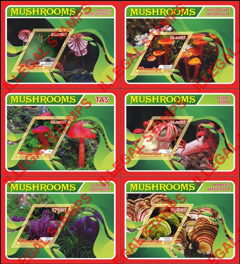 Mozambique 2018 Mushrooms (different c) Counterfeit Illegal Stamp Souvenir Sheets of 1 Mozambique 2018 Mushrooms (different c) Counterfeit Illegal Stamp Souvenir Sheets of 1