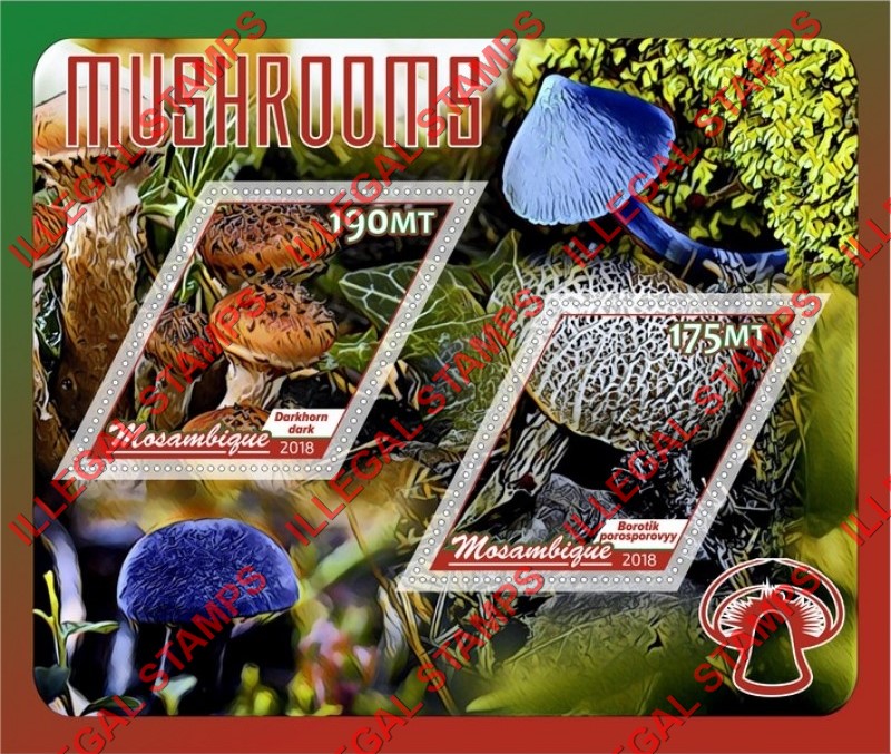 Mozambique 2018 Mushrooms (different) Counterfeit Illegal Stamp Souvenir Sheet of 2 Mozambique 2018 Mushrooms (different) Counterfeit Illegal Stamp Souvenir Sheet of 2